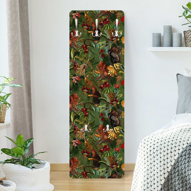 Wall mounted coat rack flower Tropical Flowers With Monkeys