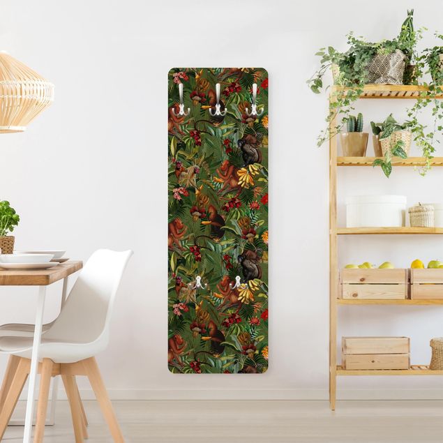 Wall mounted coat rack animals Tropical Flowers With Monkeys