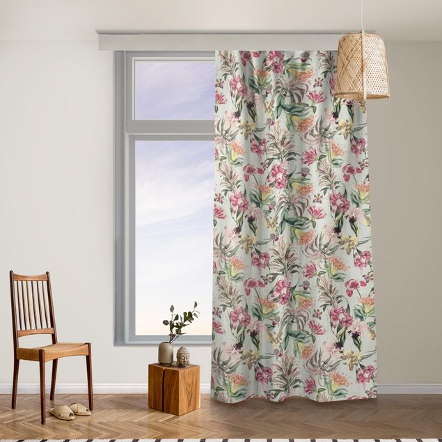 custom curtain Tropical Flowers In Front Of Mint