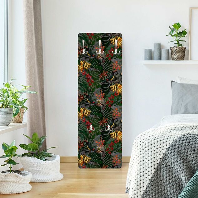 Wall mounted coat rack animals Tropical Ferns With Tucan Green