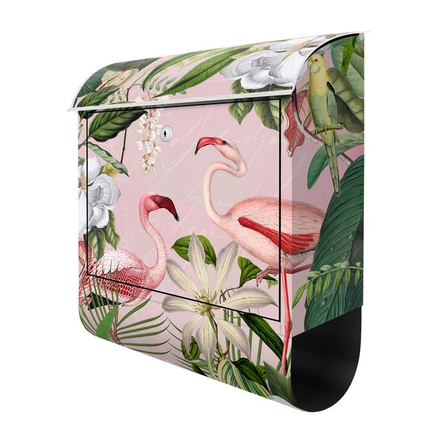 Letterboxes pink Tropical Flamingos With Plants In Pink