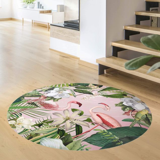 modern area rugs Tropical Flamingos With Plants In Pink