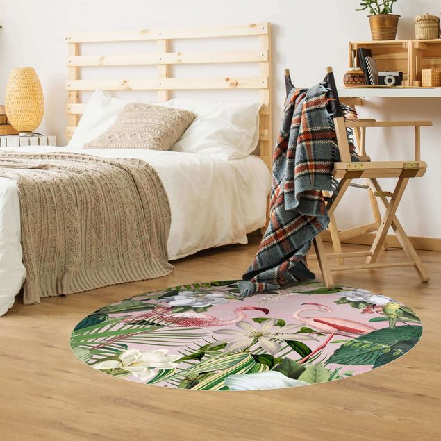 jungle nursery rug Tropical Flamingos With Plants In Pink