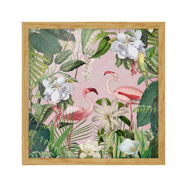Prints floral Tropical Flamingos With Plants In Pink