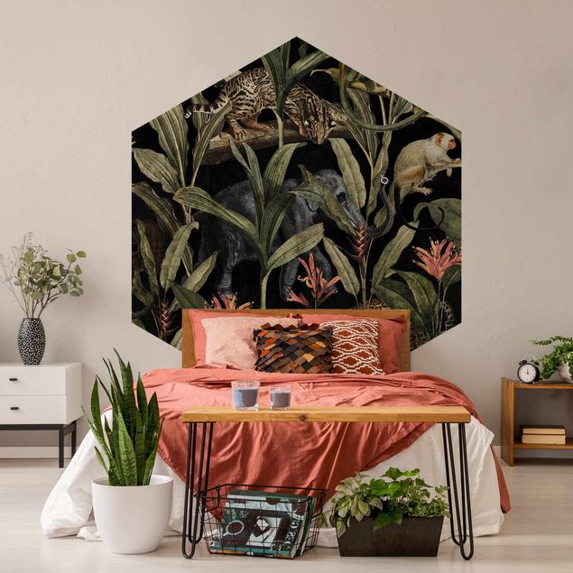 Aesthetic vintage wallpaper Tropical Night With Leopard