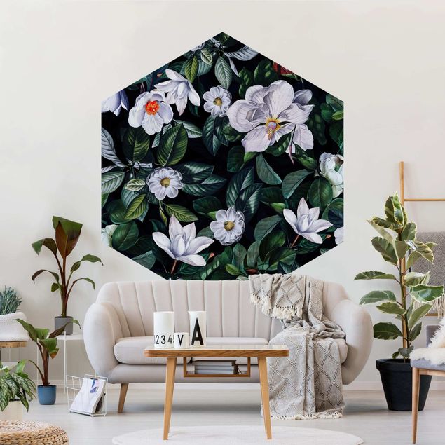 Floral wallpaper Tropical Night With White Flowers