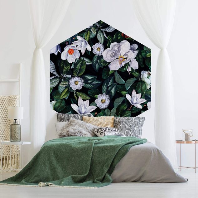 Contemporary wallpaper Tropical Night With White Flowers