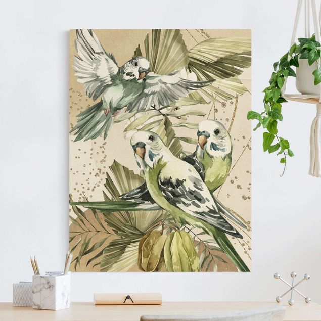 Canvas birds Tropical Birds - Green Budgerigar