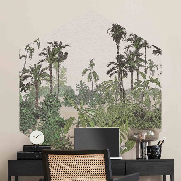 Floral wallpaper Tropical Drawing - Jungel In Watercolour