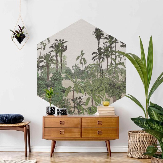 Contemporary wallpaper Tropical Drawing - Jungel In Watercolour