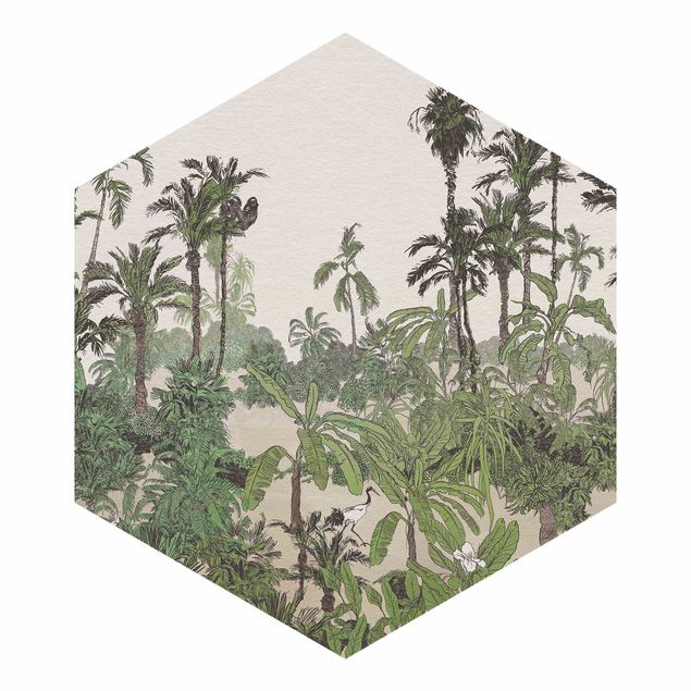 Peel and stick wallpaper Tropical Drawing - Jungel In Watercolour