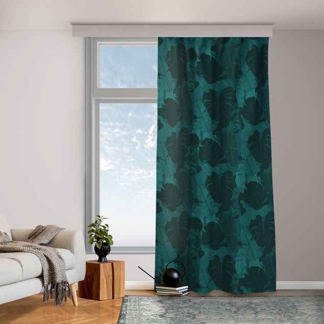 bespoke curtains Tropical Leaf Mix - Dark Jade Green