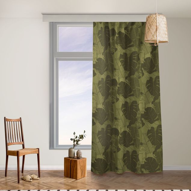 made to measure curtains Tropical Leaf Mix - Olive Green