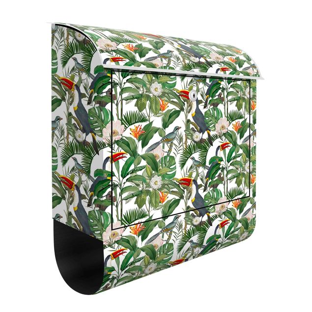 Letterboxes flower Tropical Toucan With Monstera And Palm Leaves