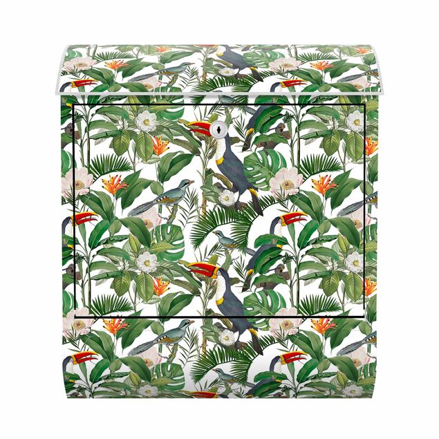 Letterboxes animals Tropical Toucan With Monstera And Palm Leaves