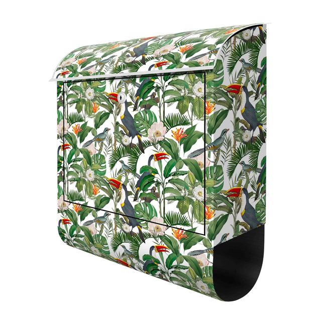 Letterboxes green Tropical Toucan With Monstera And Palm Leaves