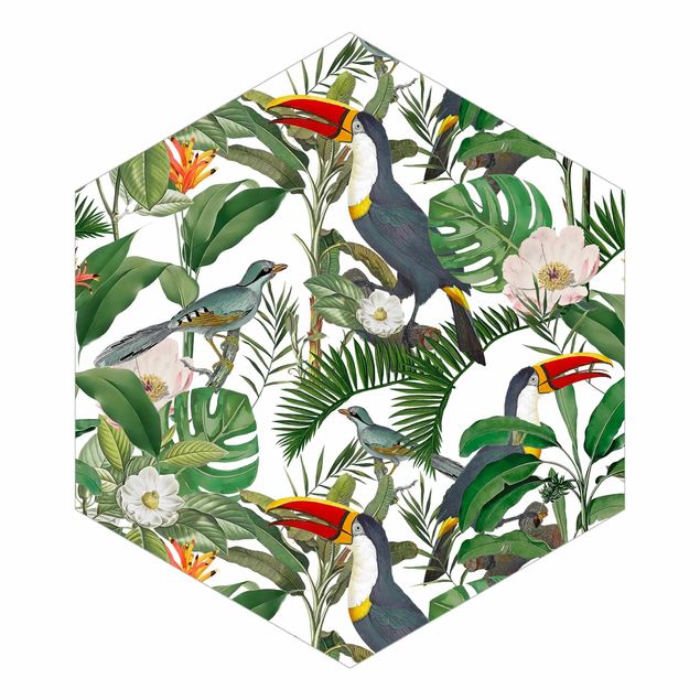 Wallpapers green Tropical Toucan With Monstera And Palm Leaves