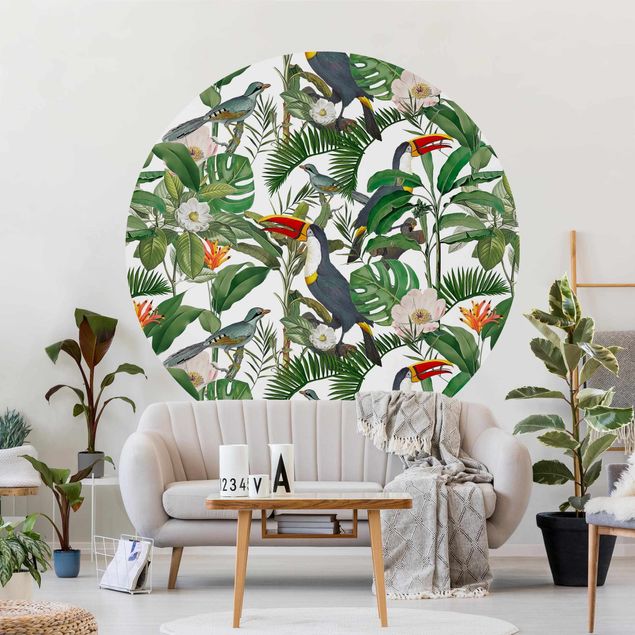 Kitchen Tropical Toucan With Monstera And Palm Leaves