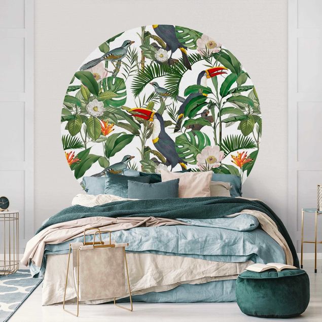 Wallpapers birds Tropical Toucan With Monstera And Palm Leaves