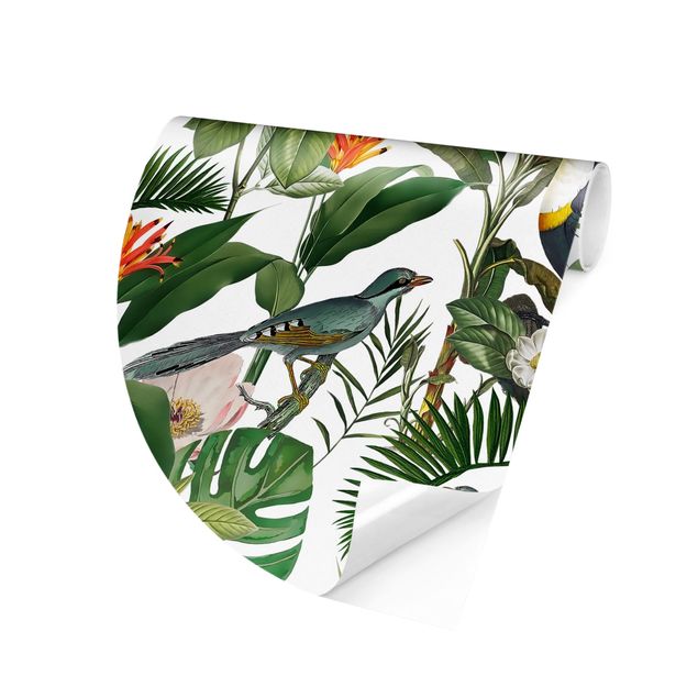Wallpapers flower Tropical Toucan With Monstera And Palm Leaves