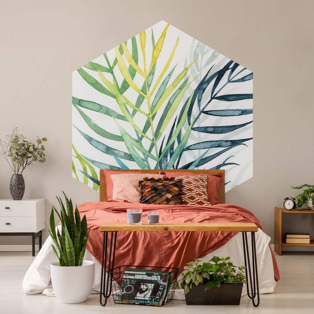 Self-adhesive hexagonal wall mural Tropical Foliage - Palm Tree