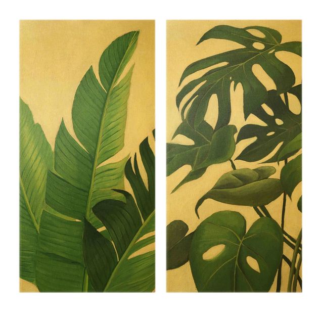 Green art prints Tropical Foliage Duo
