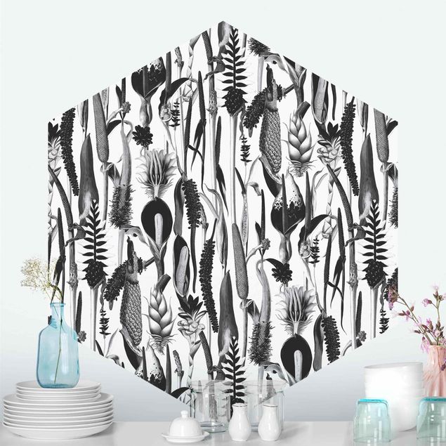 Floral wallpaper Tropical Luxury Pattern Black And White