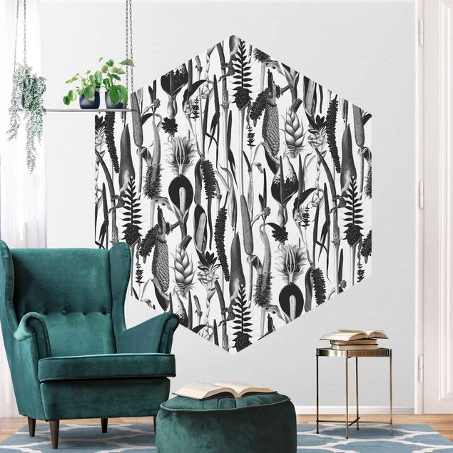 Contemporary wallpaper Tropical Luxury Pattern Black And White