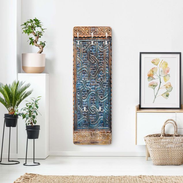 Coat rack blue Door With Moroccan Carving