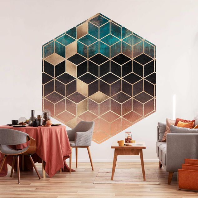Wallpapers modern Turquoise Rosé Golden Geometry