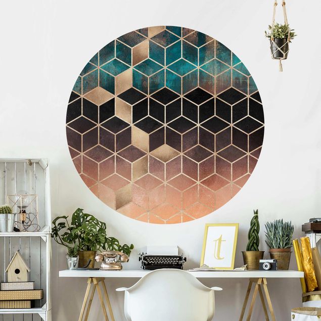 Geometric shapes wallpaper Turquoise Rosé Golden Geometry