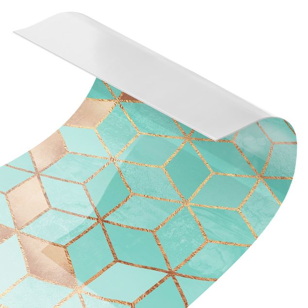 Shower wall cladding - Turquoise White Golden Geometry
