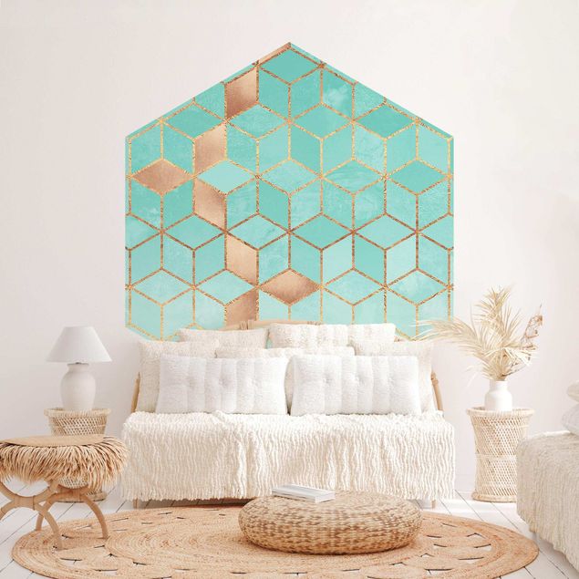 Modern wallpaper designs Turquoise White Golden Geometry