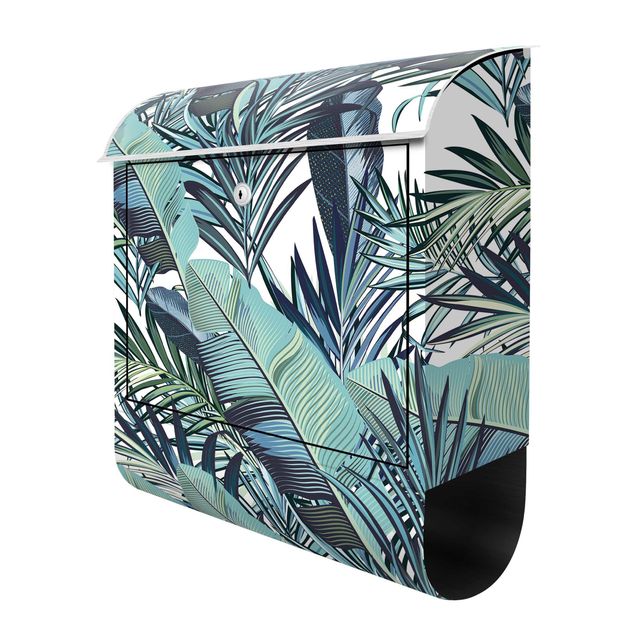 Letterboxes Turquoise Leaves Jungle Pattern