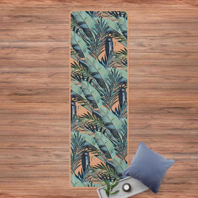 contemporary rugs Turquoise Leaves Jungle Pattern
