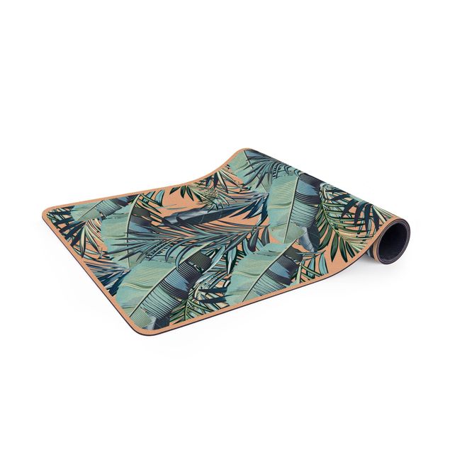 nature inspired rugs Turquoise Leaves Jungle Pattern