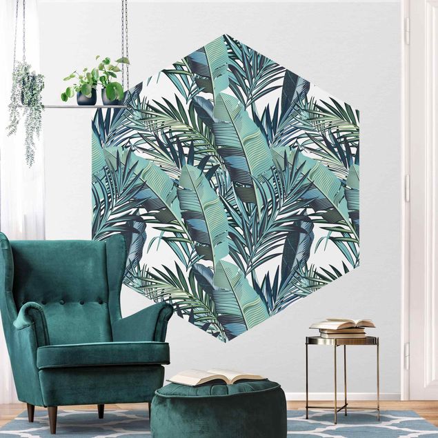 Modern wallpaper designs Turquoise Leaves Jungle Pattern