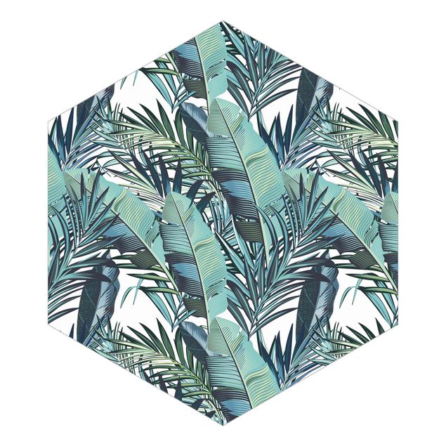 Adhesive wallpaper Turquoise Leaves Jungle Pattern
