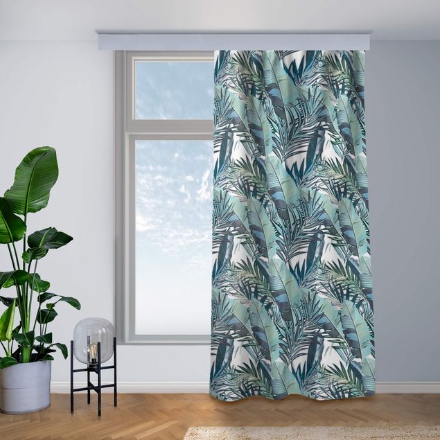 custom curtain Turquoise Leaves Jungle Pattern