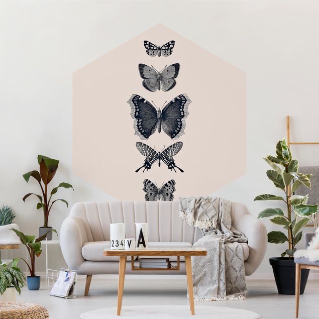 Wallpapers animals Ink Butterflies On Beige Backdrop