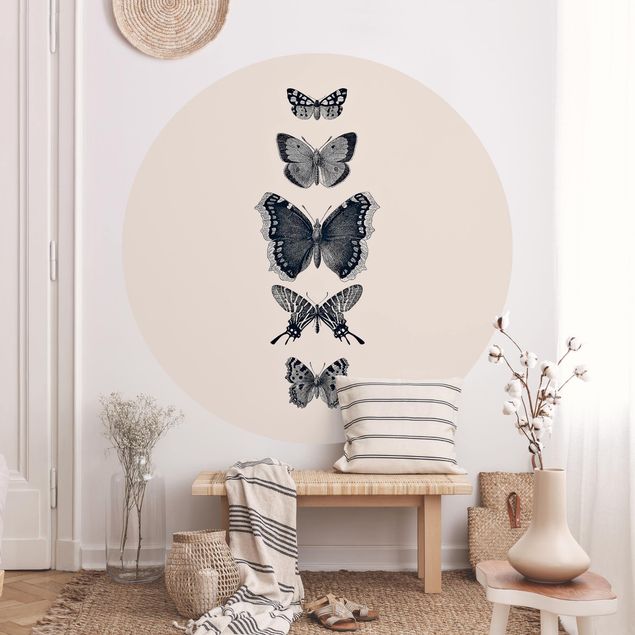 Modern wallpaper designs Ink Butterflies On Beige Backdrop