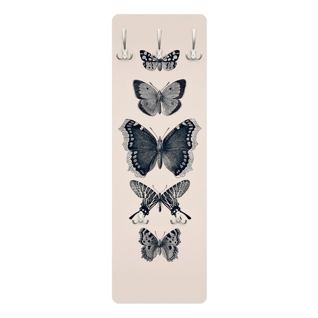 Wall coat hanger Ink Butterflies On Beige Backdrop
