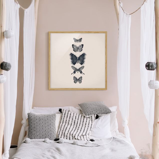 Butterfly framed art Ink Butterflies On Beige Backdrop
