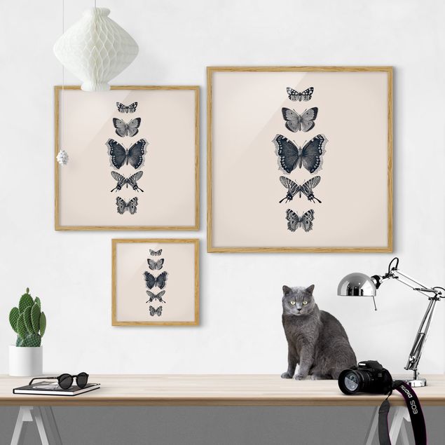 Animal framed pictures Ink Butterflies On Beige Backdrop
