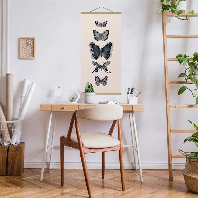 Animal canvas Ink Butterflies On Beige Backdrop