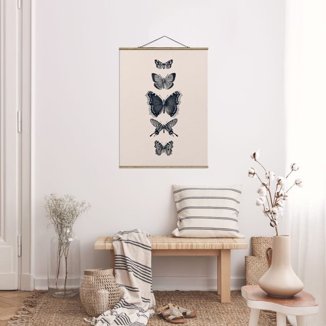 Prints animals Ink Butterflies On Beige Backdrop