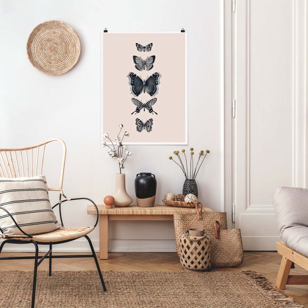 Animal canvas Ink Butterflies On Beige Backdrop