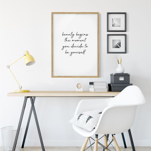 Quote wall art Typography Beauty Begins Quote