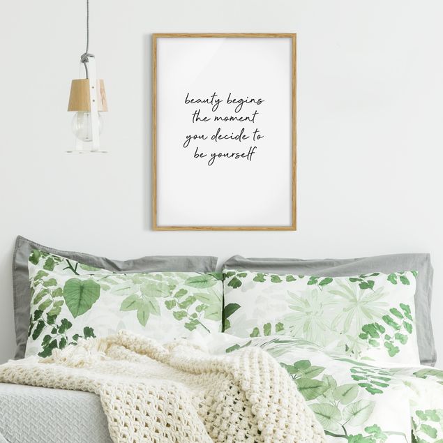 Framed quotes prints Typography Beauty Begins Quote
