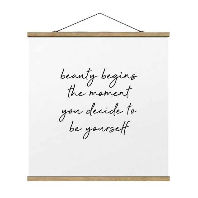 Black and white wall art Typography Beauty Begins Quote